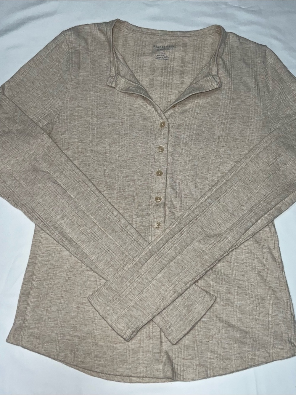 American Eagle Outfitters Beige Long Sleeve Henley Top